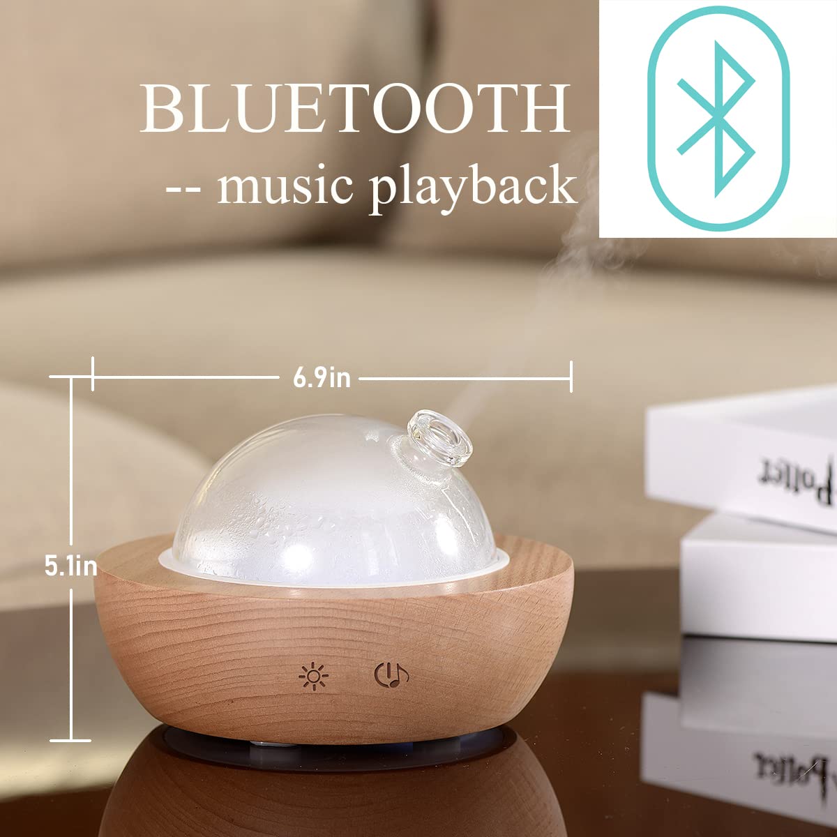 Kakoda Glass Essential Oil Diffuser | Wood Base + Bluetooth Speaker (2025)