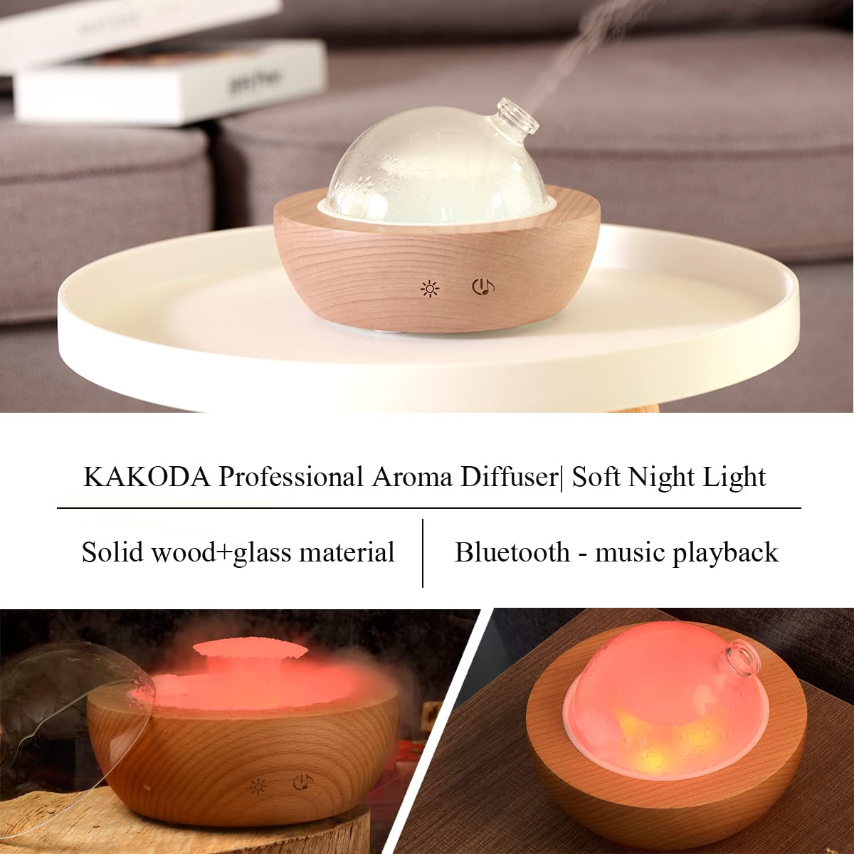 Kakoda Glass Essential Oil Diffuser | Wood Base + Bluetooth Speaker (2025)