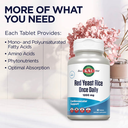 KAL 1200 mg Red Yeast Rice, 60 Count | Heart Health Support