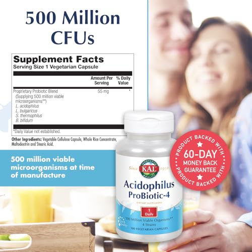 KAL Acidophilus ProBiotic-4 - 500M CFU, 4 Probiotic Strains | 100 Servings
