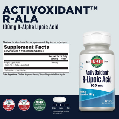 KAL ActivOxidant 100 mg R-Lipoic Acid Tablets, 60 Count