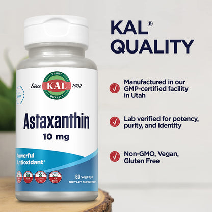 KAL Astaxanthin 10mg – Eye & Brain Health, Vegan, Non-GMO, Gluten Free