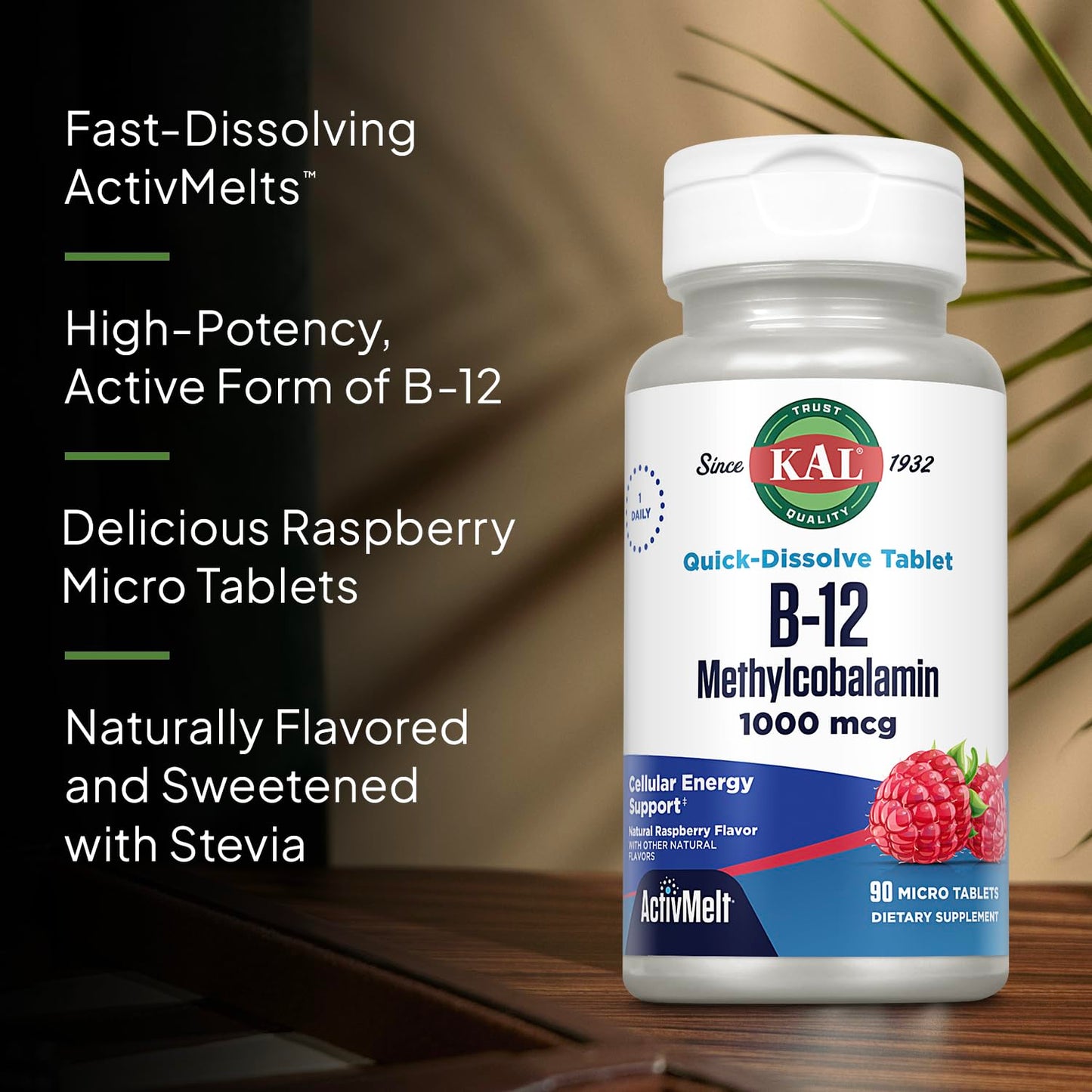 KAL Vitamin B12 Methylcobalamin 1000mcg | Fast-Dissolve ActivMelt