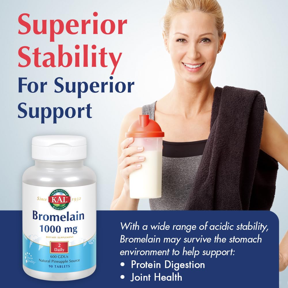 KAL Bromelain Tablets 1000 mg - 90 Count | Digestive Enzyme & Joint Support