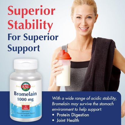 KAL Bromelain Tablets 1000 mg - 90 Count | Digestive Enzyme & Joint Support