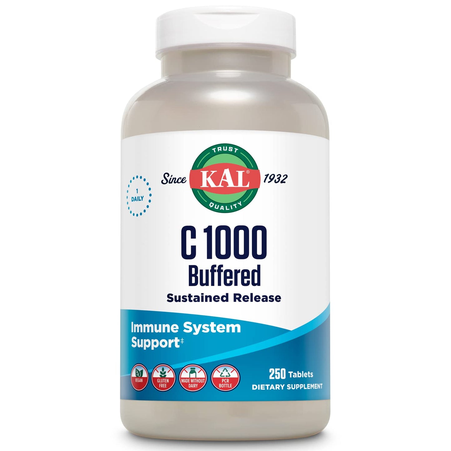 KAL C-1000 Buffered Sustained Release Vitamin C Tablets - 1000 mg, 250 Count