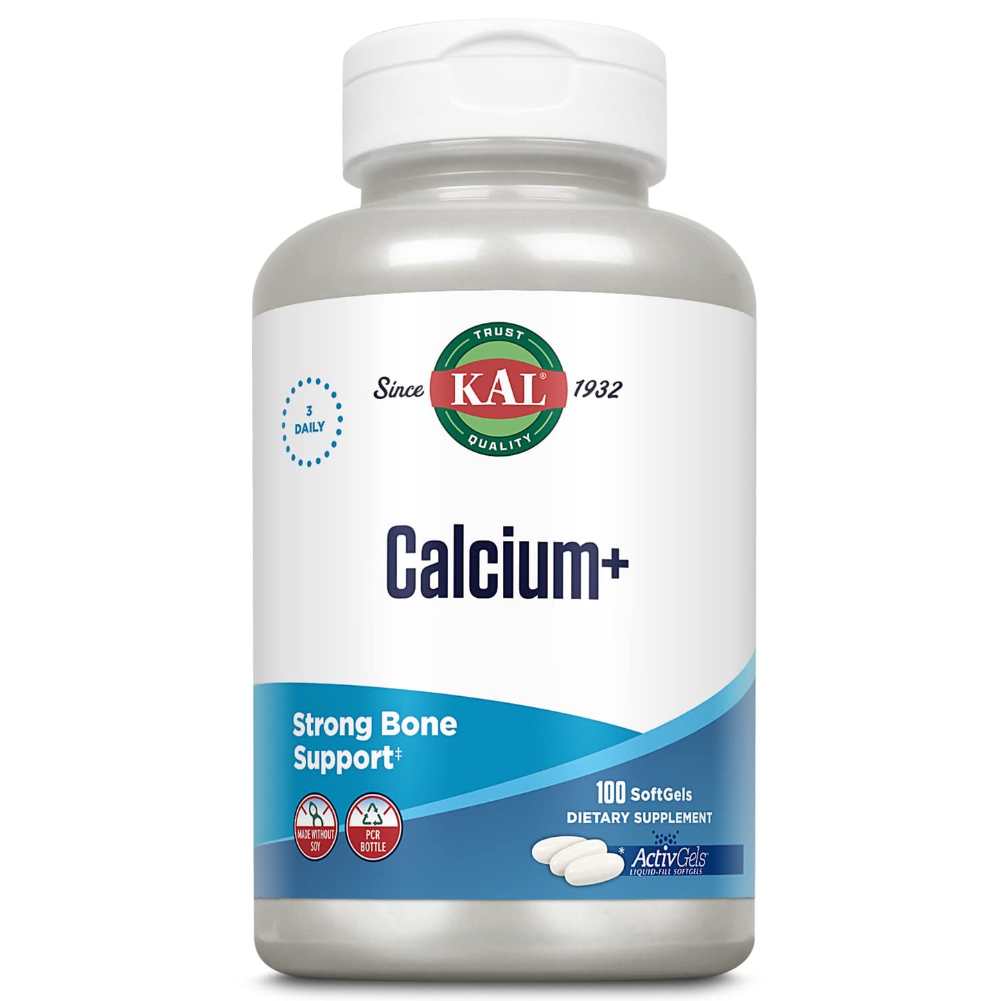 KAL Calcium+ ActivGels 1000mg | Calcium, Magnesium, Zinc & Vitamin D-3 | 100 Softgels | Soy Free