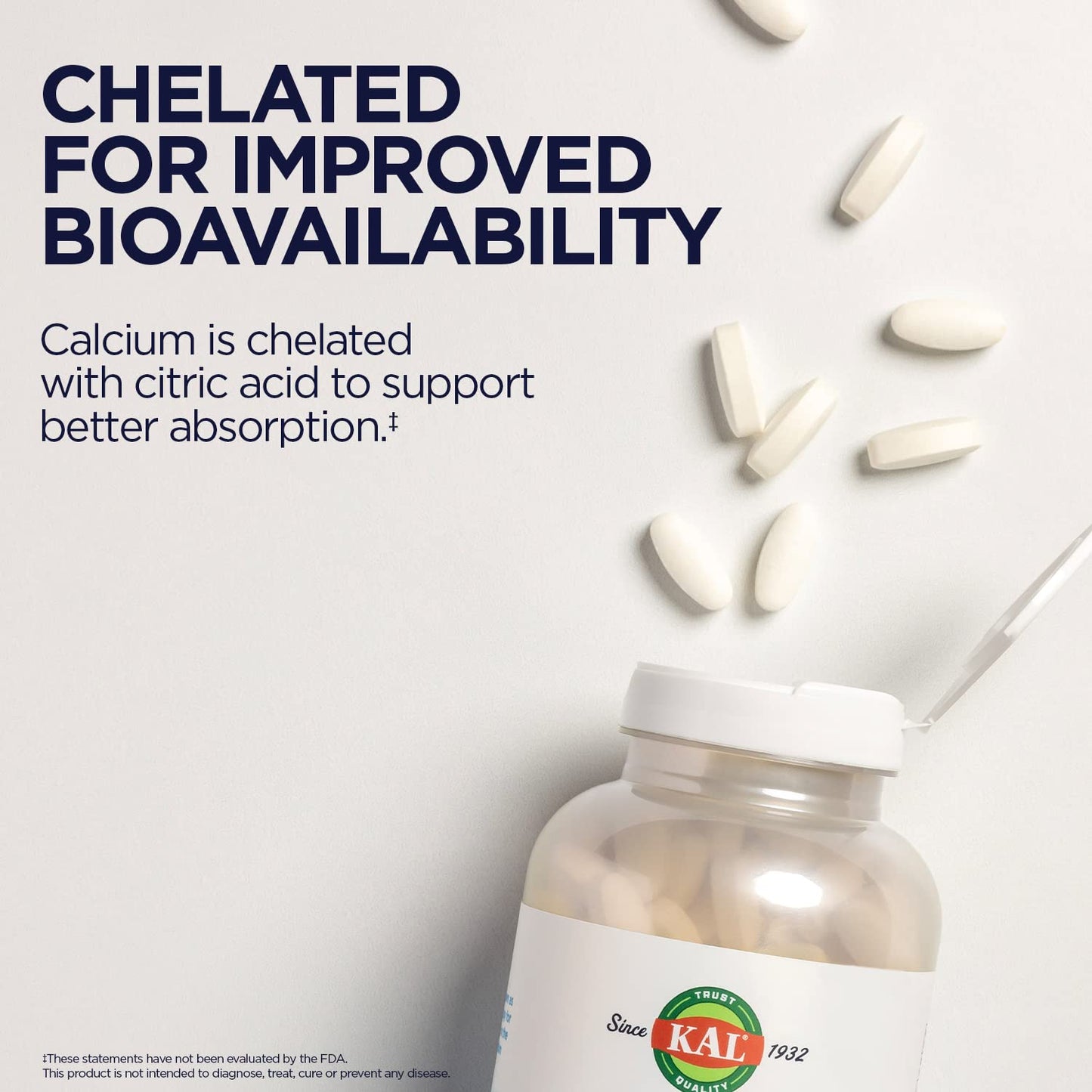 KAL Calcium Citrate 1000mg | 60 Servings | Gluten Free & Lab Verified