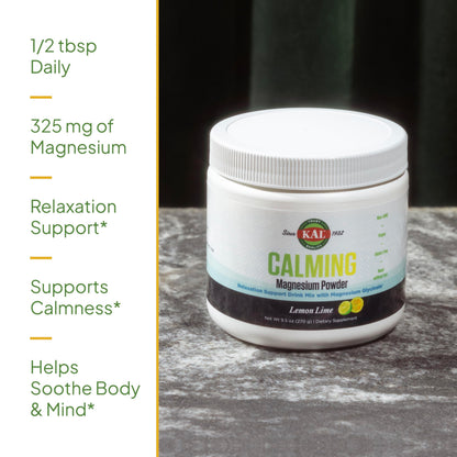KAL Calming Magnesium Powder - Lemon Lime | High Absorption Magnesium Glycinate, 40 Servings