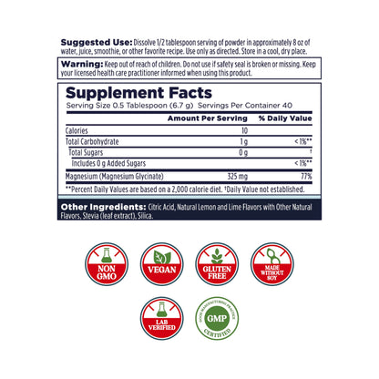 KAL Calming Magnesium Powder - Lemon Lime | High Absorption Magnesium Glycinate, 40 Servings