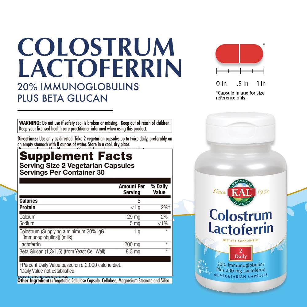 KAL Colostrum Lactoferrin with 20% Immunoglobulins | Immune Support | 30 Servings | 60 Caps