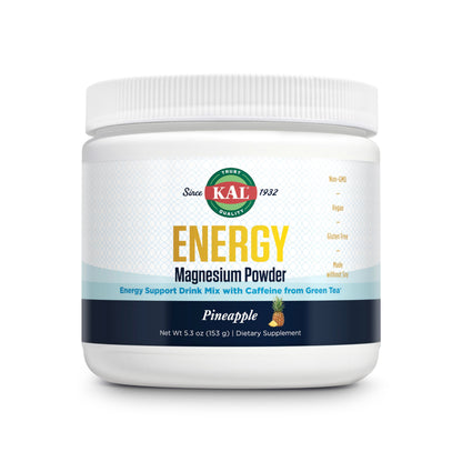 KAL Energy Magnesium Powder Drink – Pineapple Flavor, Sugar Free, 40 Servings | Magnesium Citrate with Green Tea Caffeine