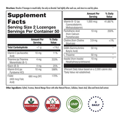 KAL GABA L-Theanine Stress Lozenges – Mango Tangerine, Vegan, 50 Servings