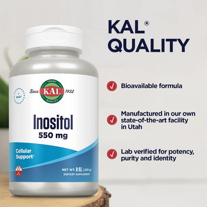KAL Inositol Powder 550mg – Brain Health, Mood Support & Cellular Health – Approx. 408 Servings, 8oz