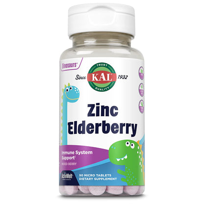 KAL Kids Zinc Elderberry Dinosaurs – Immune Support for Children, Vegan, 90 Servings