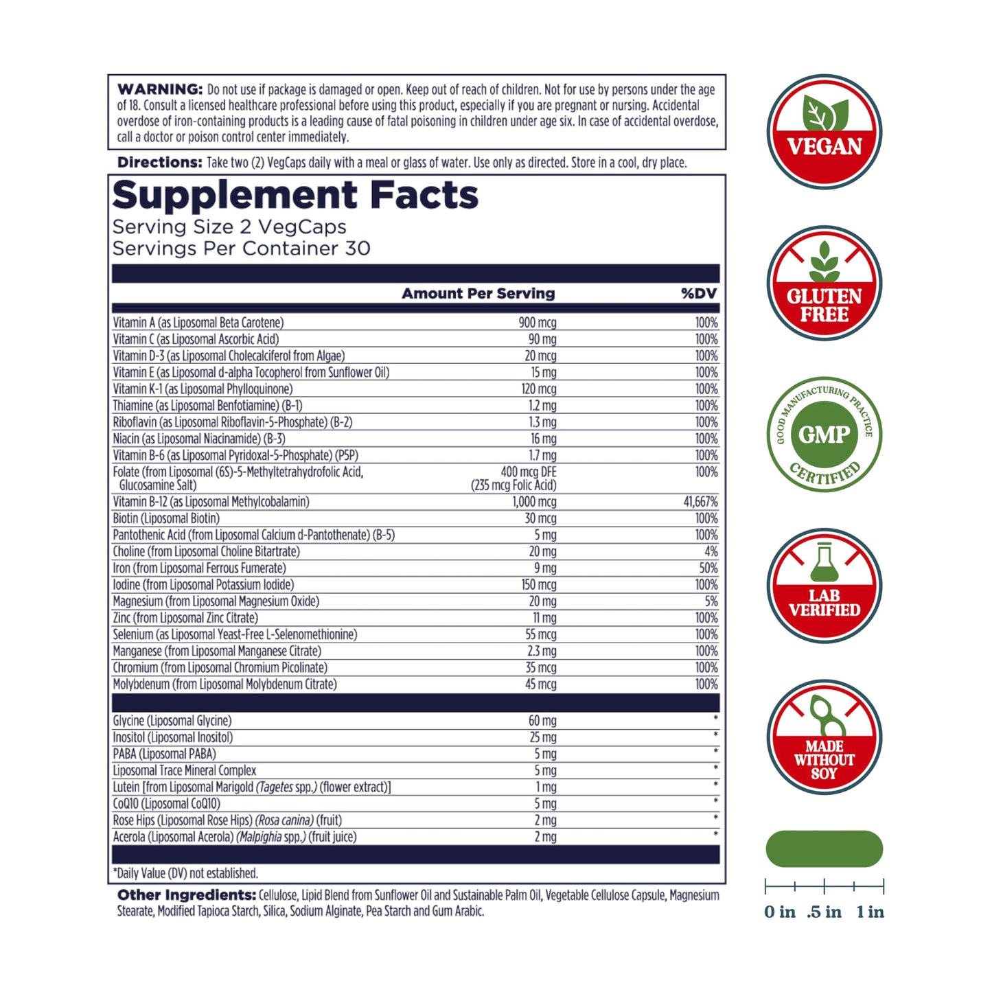 KAL Liposomal Multivitamin – High Potency Liposomal Vitamin C, D-3 & B Complex | 60 VegCaps