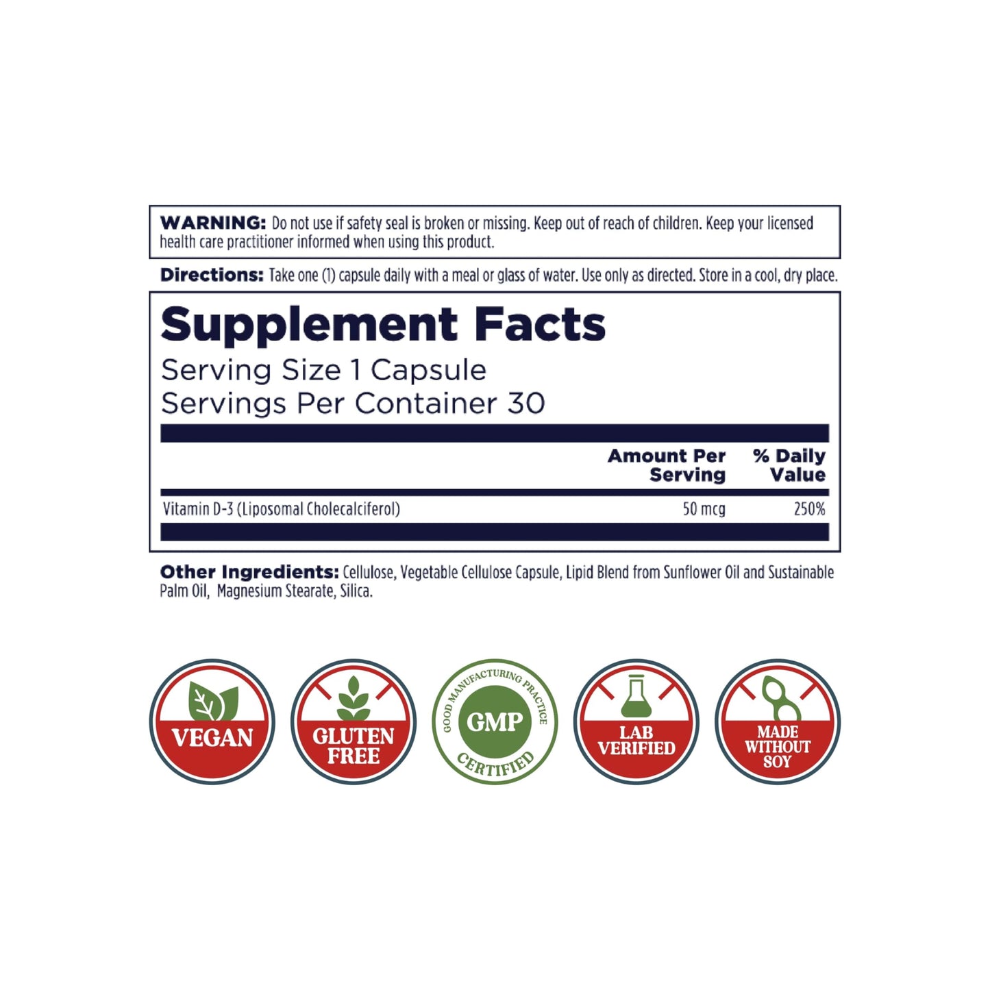 KAL Liposomal Vitamin D3 50 mcg | High Absorption Vitamin D3 | Vegan Capsules | Gluten Free | 30 Servings