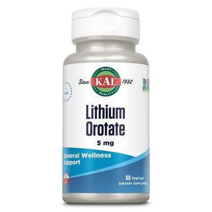 KAL Lithium Orotate 5mg | Mood Support & Bioavailability | Organic Rice Bran Base | 60 VegCaps