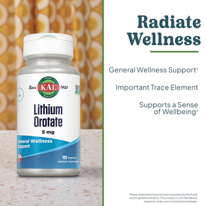 KAL Lithium Orotate 5 mg – 120 VegCaps (Pack of 2) | Mood Support