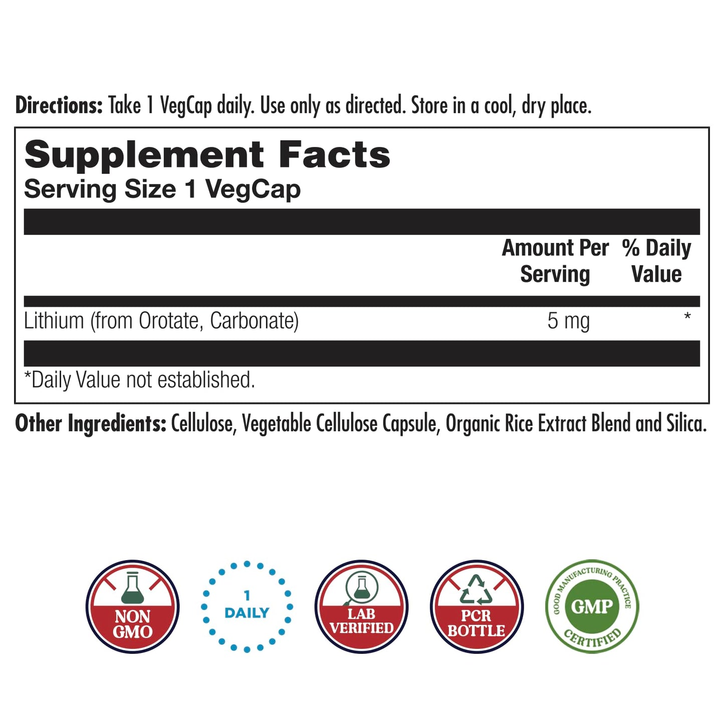 KAL Lithium Orotate 5 mg – 120 VegCaps (Pack of 2) | Mood Support