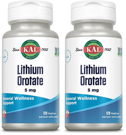 KAL Lithium Orotate 5 mg – 120 VegCaps (Pack of 2) | Mood Support