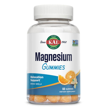 KAL Magnesium Citrate Gummies – Relaxation, Energy, Bone & Muscle Support | 330 mg | Orange Vanilla | Non-GMO, Vegetarian – 60 Gummies