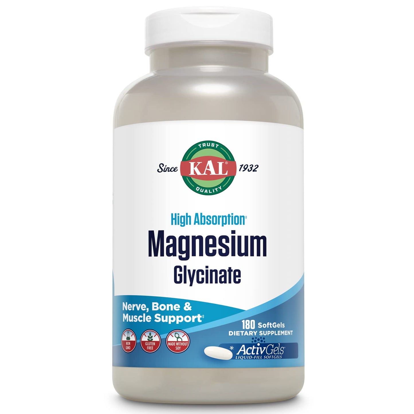 KAL Magnesium Glycinate ActivGels 315mg — Fully Chelated, High Absorption Magnesium Supplement (60 Servings)