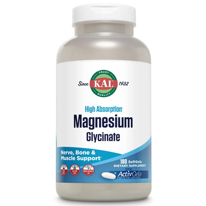 KAL Magnesium Glycinate ActivGels 315mg — Fully Chelated, High Absorption Magnesium Supplement (60 Servings)