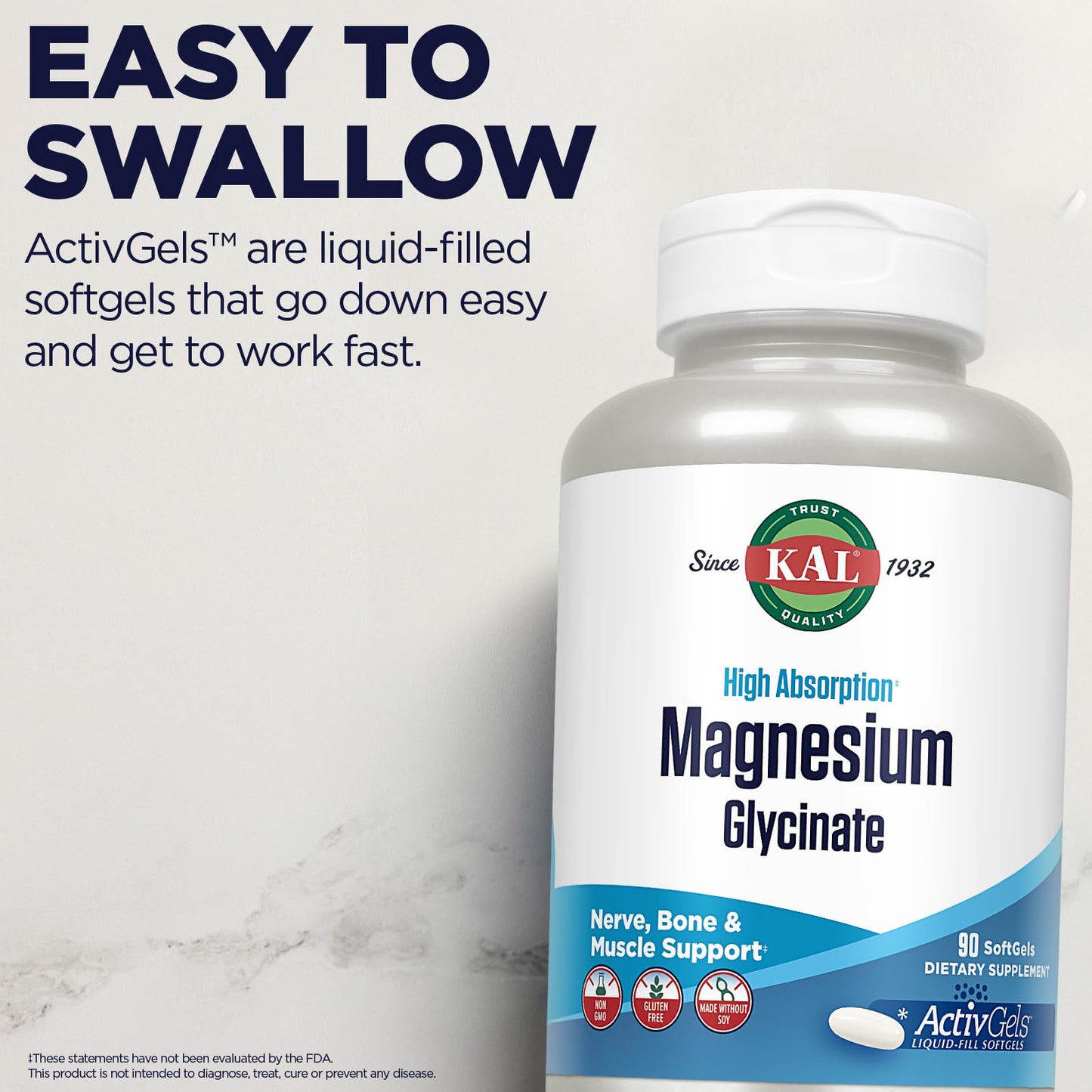 KAL Magnesium Glycinate ActivGels 315mg | High Absorption Magnesium