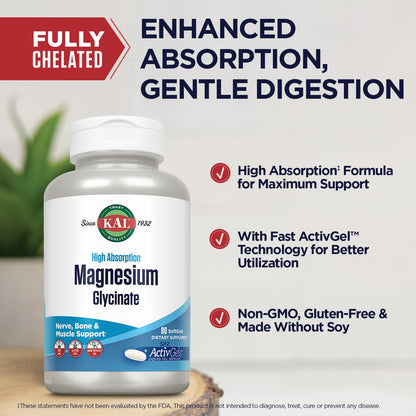 KAL Magnesium Glycinate ActivGels 315mg | High Absorption Magnesium