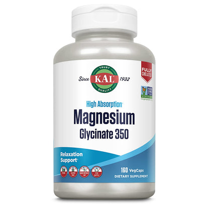 KAL Magnesium Glycinate Capsules | Chelated Mg Bisglycinate, High Absorption