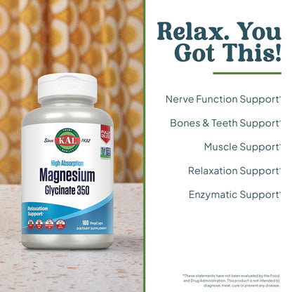 KAL Magnesium Glycinate Capsules | Chelated Mg Bisglycinate, High Absorption