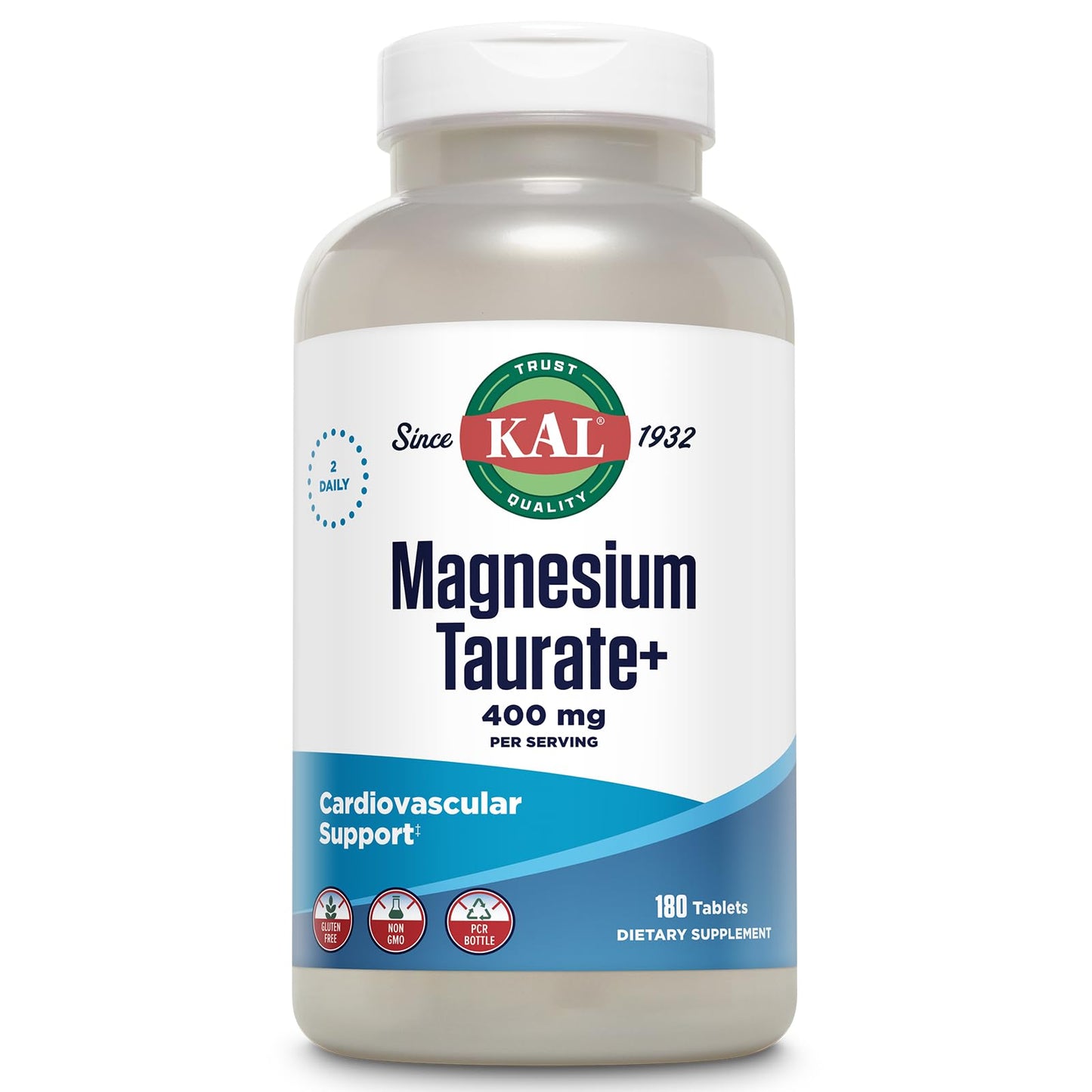 KAL Magnesium Taurate Plus 400mg with Coenzyme B6 – Vegan, Gluten Free, 180 Tablets