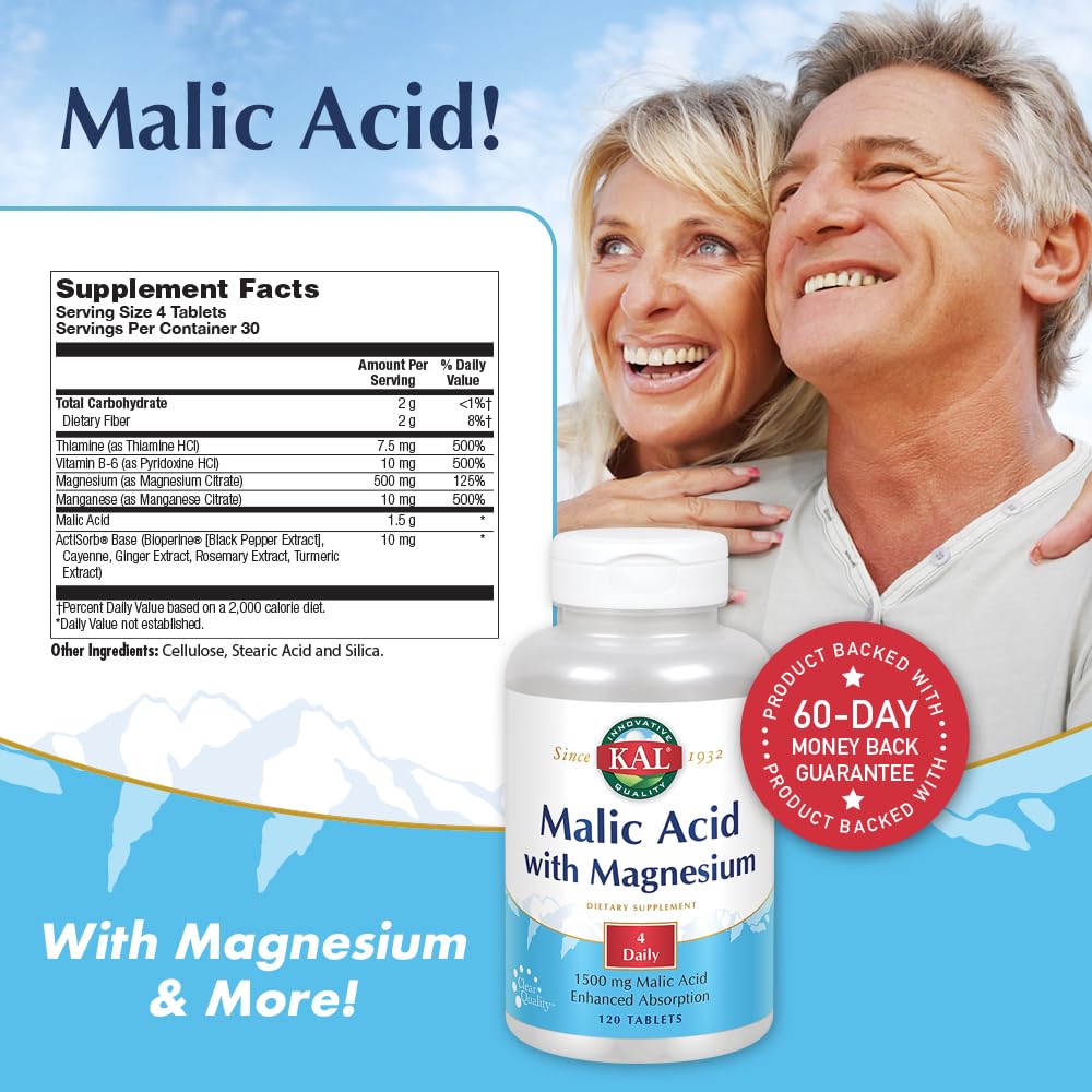 Kal Malic Acid with Magnesium Tablets, 120 Count (Pack of 2)