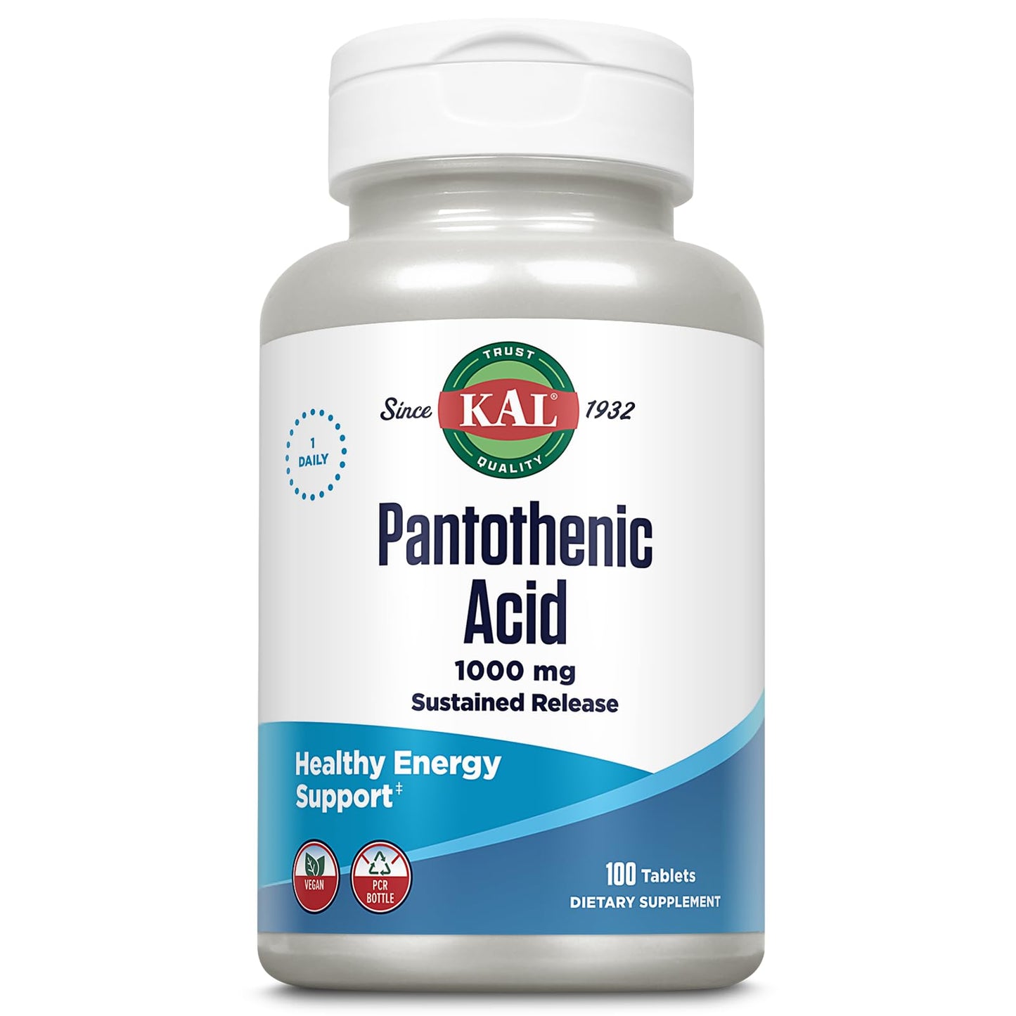 KAL Pantothenic Acid 1000mg - Sustained Release Vitamin B5 for Energy & Metabolism | Vegan