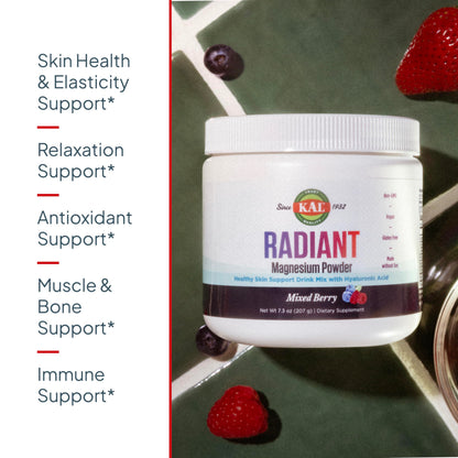 KAL Radiant Magnesium Powder – Mixed Berry, Hyaluronic Acid | 60 Servings | 7.3 oz
