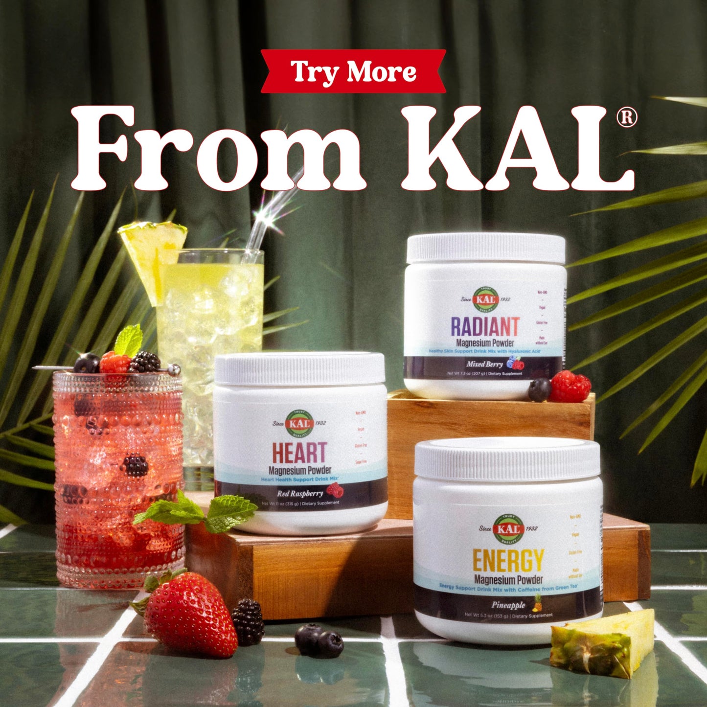 KAL Radiant Magnesium Powder – Mixed Berry, Hyaluronic Acid | 60 Servings | 7.3 oz