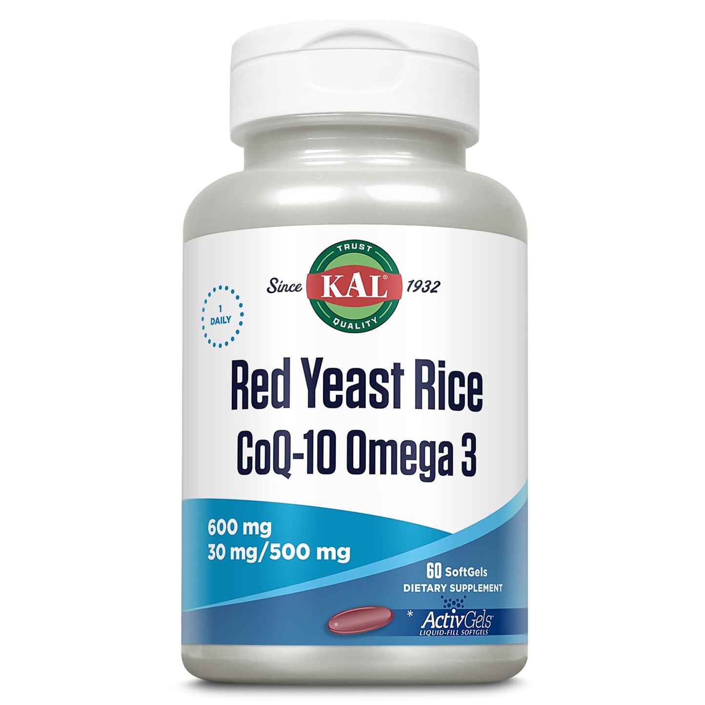 KAL Red Yeast Rice COQ10 Omega 3, 60 Count – Soft Gels