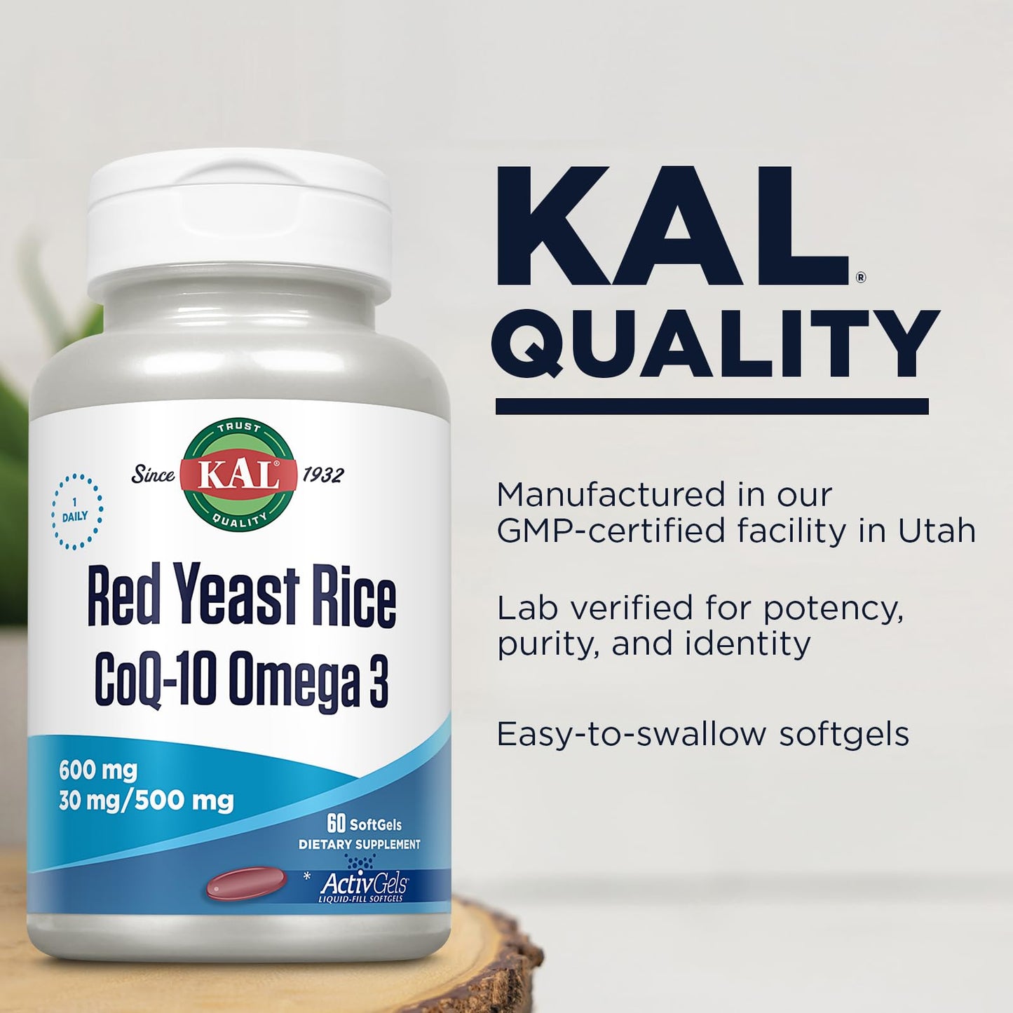 KAL Red Yeast Rice COQ10 Omega 3, 60 Count – Soft Gels