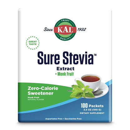 KAL Sure Stevia Plus Monk Fruit - Zero-Calorie Keto Sugar Substitute