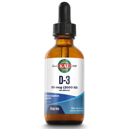 KAL Vitamin D3 2000 IU (50 mcg) Drops – 1.8oz, ~590 Servings, Vegetarian