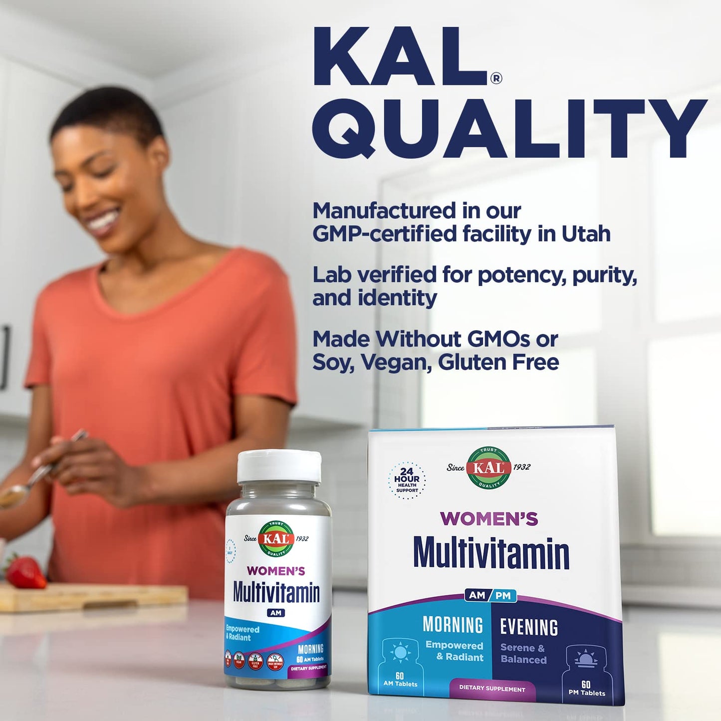KAL Women's Multivitamin AM/PM – 2-in-1 Multivitamins for Women | Vegan | 120 Tablets