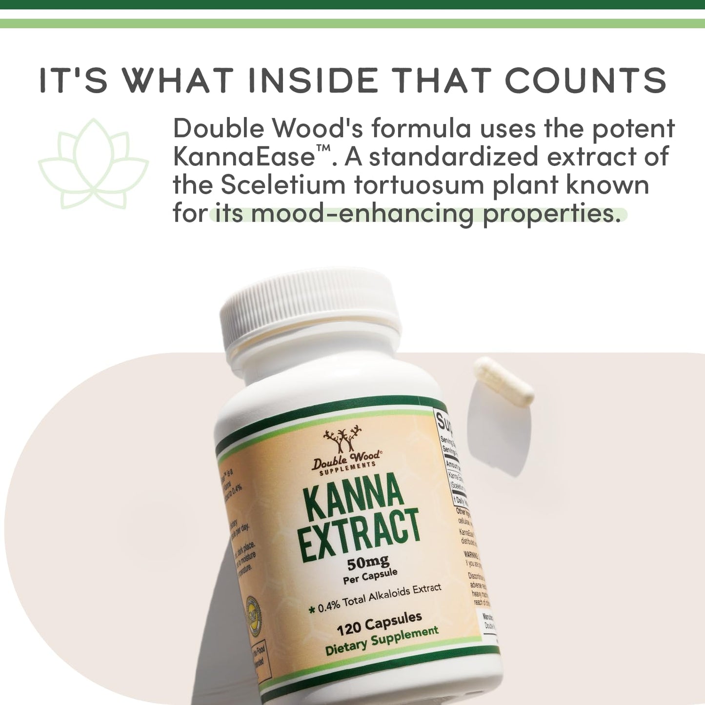 Kanna Extract Supplement 50mg – 120 Count (Pack of 2) – Double Wood | Non-GMO, Gluten Free, Vegan