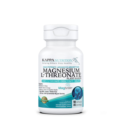 Kappa Nutrition Magbrain Magnesium L-Threonate – 420 mg Elemental Magnesium (3-Capsule Serving) | Plant-Based, 90 Vegan Capsules, Brain & Sleep Support