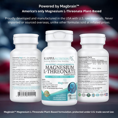 Kappa Nutrition Magbrain Magnesium L-Threonate – 420 mg Elemental Magnesium, 150 Vegan Capsules