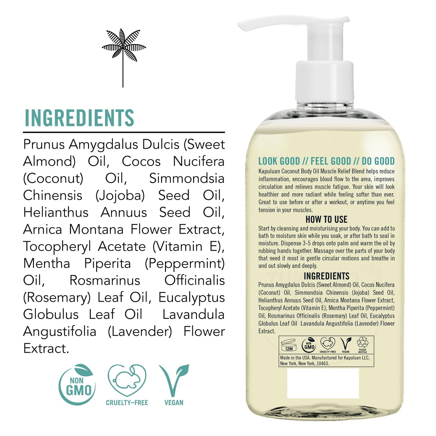 Kapuluan Massage Body Oil – Muscle Relief Blend with Arnica, Peppermint & Rosemary (8oz)