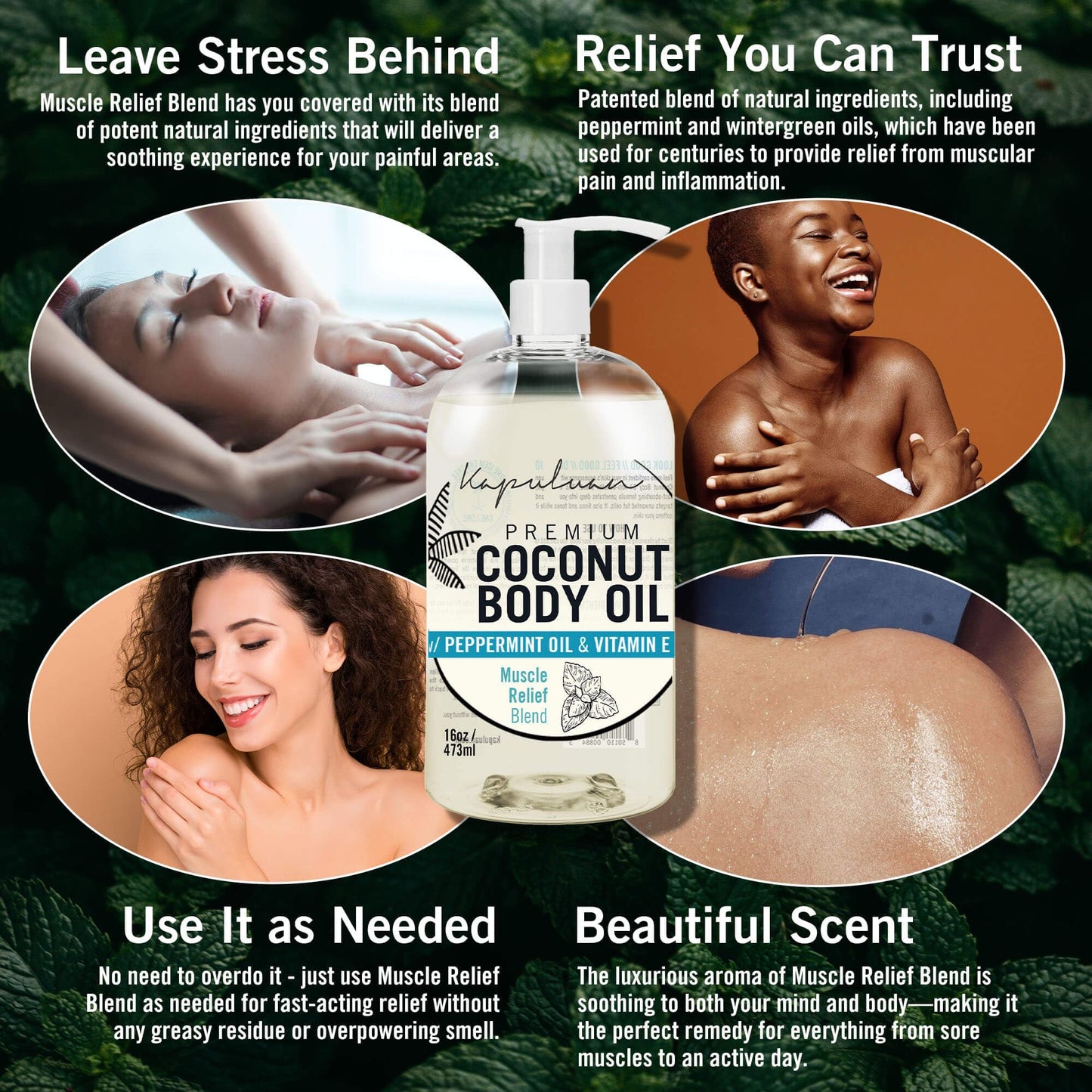 Kapuluan Massage Body Oil – Muscle Relief Blend with Arnica, Peppermint & Rosemary (8oz)