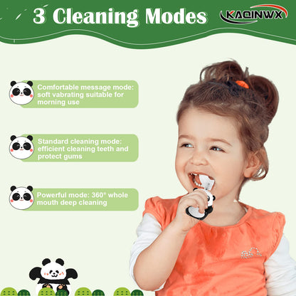 KAQINWX Kids U Shaped Electric Toothbrush – Panda Design, 3 Modes, 60s Timer, IPX7 Waterproof, Ages 2-12