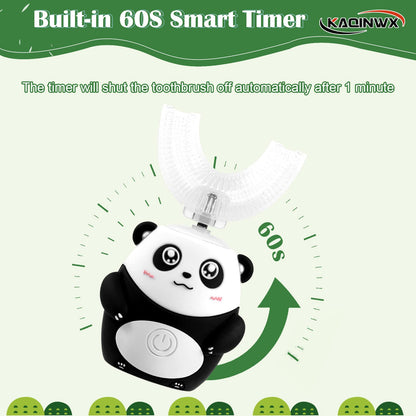 KAQINWX Kids U Shaped Electric Toothbrush – Panda Design, 3 Modes, 60s Timer, IPX7 Waterproof, Ages 2-12