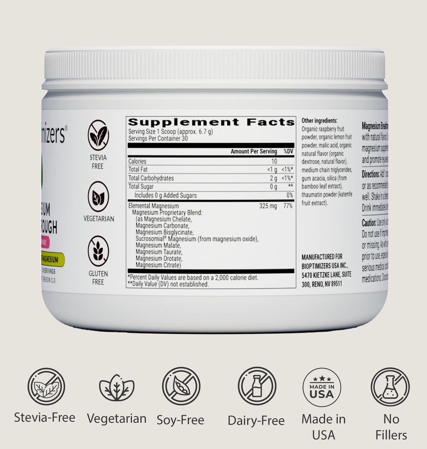 BIOptimizers Magnesium Breakthrough Drink – 8 Magnesium Forms, Electrolytes & Sleep | Raspberry Lemon
